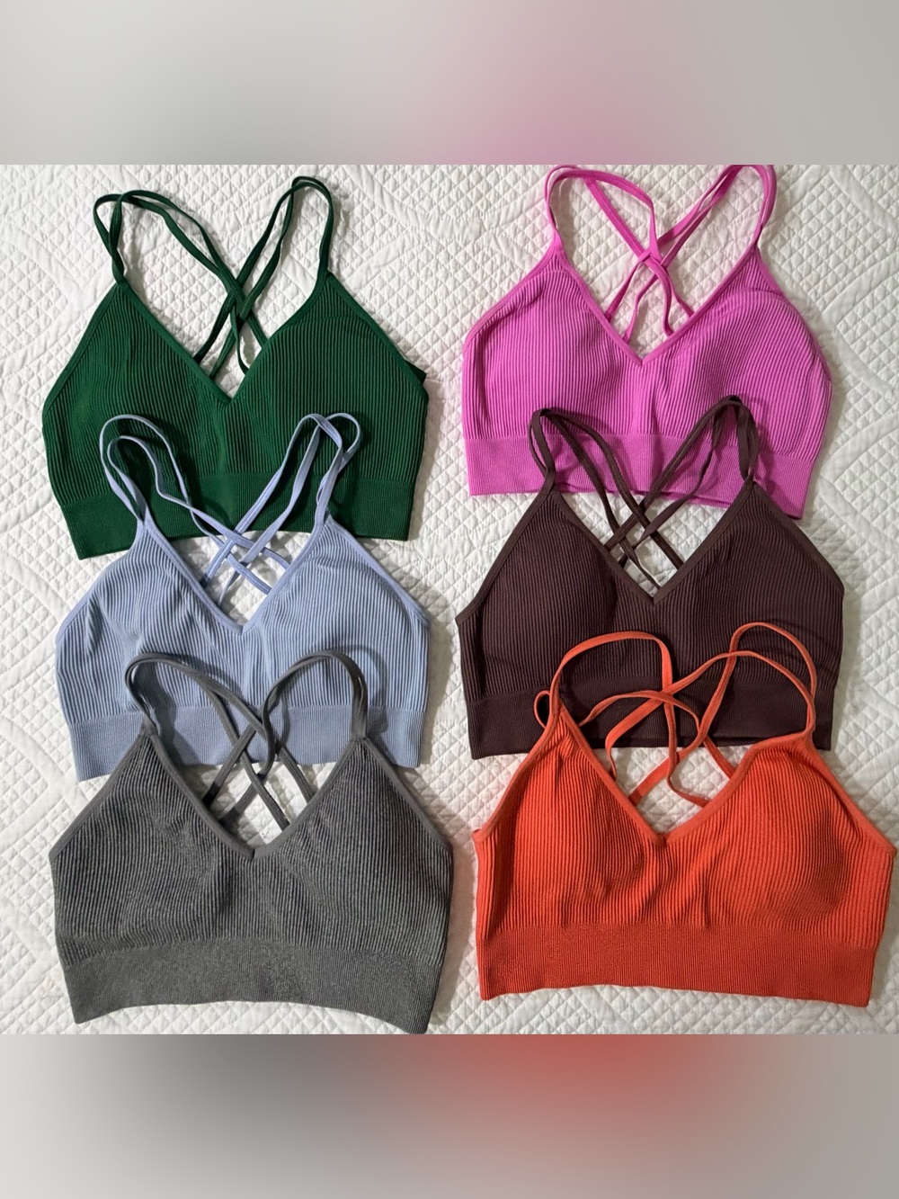 Bundle of 6 Aerie Seamless Strappy Padded Bralettes, size Large